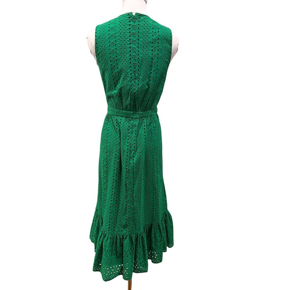 J.Crew Emerald Green Eyelet Midi Dress Ruffle Hem Resort Summer 100% Cotton 6 - Picture 3 of 10